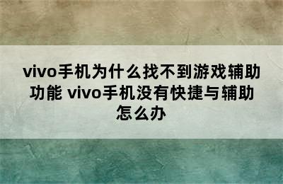 vivo手机为什么找不到游戏辅助功能 vivo手机没有快捷与辅助怎么办